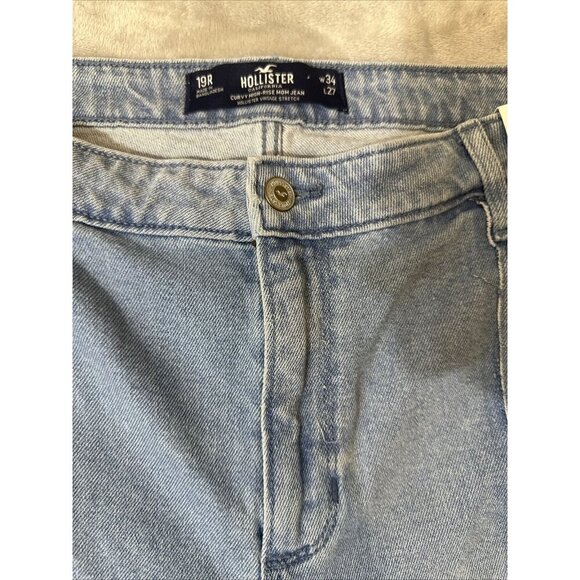 Women’ Hollister Curvy High Rise Mom Jeans Light Was Raw Hem Size 19R 34x27 NWT - Picture 11 of 16